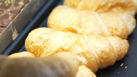 Croissants laying in the buffet Stock Footage 119275683