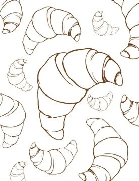 Croissants linear drawing background Stock Illustration