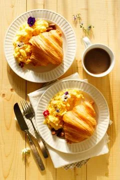 Croissants with scrambled egg Foto stock