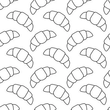 Croissants seamless pattern. Black doodle style. Vector food background. Stock Illustration
