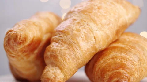 Croissants slider or move camera shot. Homemade bakery ready to eat Stock-Footage 139098546