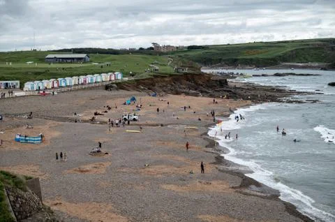 Crooklets Beach with Beach Huts, Bude, UK Foto stock