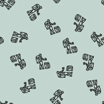 Crop baskets robot harvests line seamless pattern イラスト素材