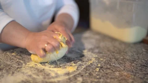 Crop chef making dough ball on kitchen table Stock Footage 239611143