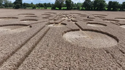 Crop Circle, 4K Drone Epic Close-Up Clip, Andover, Hampshire, 25 July 2023 Stock Footage 266875543