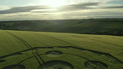 Crop Circle Amazing Drone Clip, 22 May 2022, Hippenscombe, Wiltshire, UK, 4K Stock Footage 200848357
