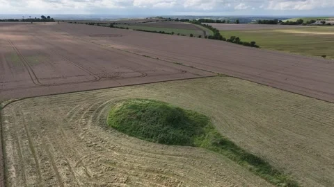 Crop Circle and Mound, Drone View, Oliver's Castle, Wiltshire, 13 August 2023 4K Stock Footage 270178366