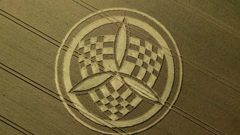 Crop Circle, Beautiful Drone View, Barton Stacey, Hampshire, 9th July 2023, 4K Stock Footage 265613002