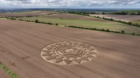 Crop Circle, Circling Drone View, Oliver's Castle, Wiltshire, 13 August 2023 4K Stock Footage 270178731