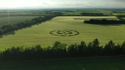Crop Circle Drone Clip 4K Cinematic Rising 8th June 2021 Stock Footage 155584203