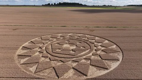 Crop Circle, Drone Clip 4K, Oliver's Castle, Wiltshire, 13 August 2023 Stock Footage 270178717