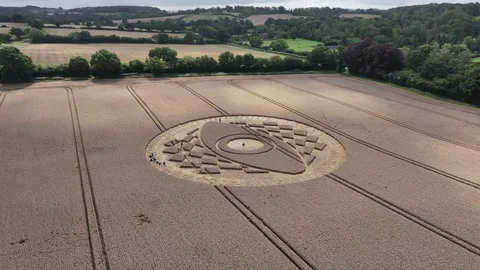 Crop Circle, Epic Sunny Drone Clip 4K, West Meon, Hampshire, 30th July 2023 Stock Footage 267579911