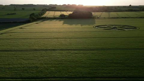 Crop Circle, L to R Drone Clip at Sunset, Broad Hinton, 28 May 2023, 4K Stock Footage 264992188
