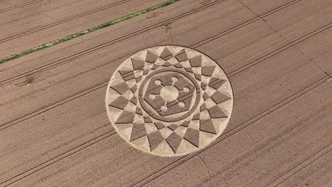 Crop Circle, Long Drone View, Oliver's Castle, Wiltshire, 13 August 2023 4K Stock Footage 270178715