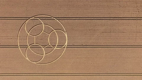 Crop Circle, Overhead Drone Clip Wayland's Smithy Long Barrow, 4 August 2023, 4K Stock Footage 277653936