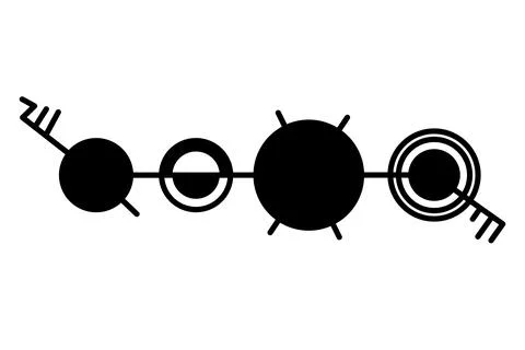 Crop circle pattern of circles in a row, connected with a straight line Stock Illustration