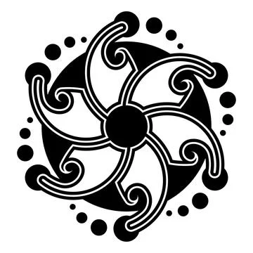 Crop circle pattern in the shape of a pinwheel, flower of six-pointed star Stock Illustration