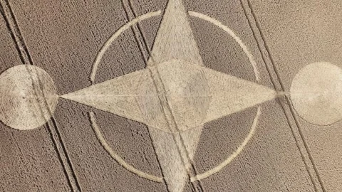 Crop Circle, Rising Drone View, Preston Candover, Hampshire, 2 August 2023, 4K Video stock 277654673