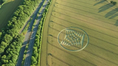 Crop Circle Tilt-Up Dramatic Drone Clip, 3 July 2022, Micheldever, Hampshire, 4K Stock Footage 200922535