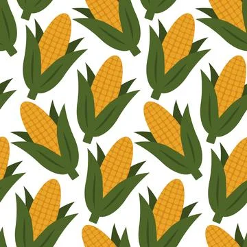 Crop Corn Cob with with leaves Seamless pattern on Transparent Backdrop Harvest Stock Illustration