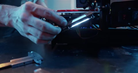 Crop craftsman setting up professional 3D printer Video stock 259390763