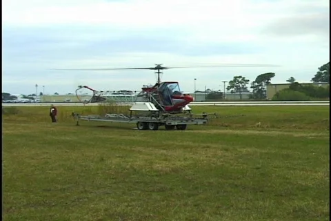 Crop Dusting AG Helicopter Takes Off From Trailer  Stock Footage 160130