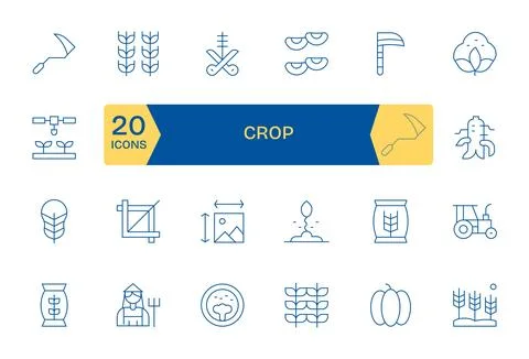 Crop featuring 24 High Resolution Vector Icons in Thin Line Design Stock Illustration