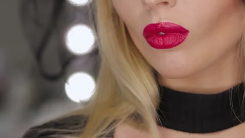 Crop female posing with lips Stock Footage 92323959