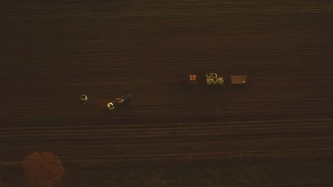 Crop Field Tractors Sunset Static 45 Dusty Stock Footage 201744467