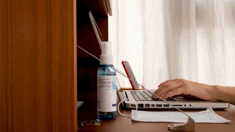 Crop freelancer using laptop during quarantine Stock Footage 128821559