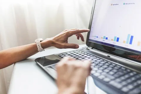 Crop hands using laptop office. High quality photo Stock Photos