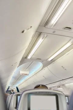 Crop image of airplane screen device for entertainment to serve passenger Stock-Fotos