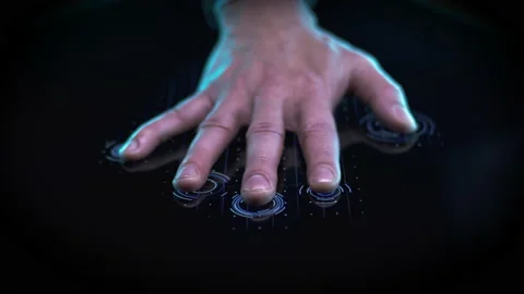 Crop man scanning hand on biometric panel Video stock 164870859