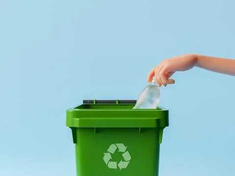 Crop person throwing bottle into trash can Stock Illustration