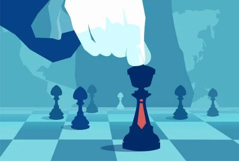 Crop powerful hand playing world chess Stock Illustration