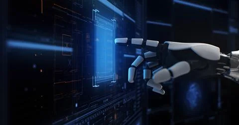 Crop robot using futuristic interface Illustrazione stock