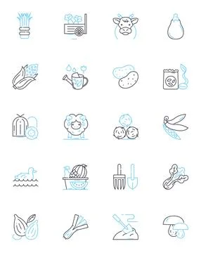 Crop science linear icons set. Agronomy, Genetics, Biotechnology, Irrigation Stock Illustration