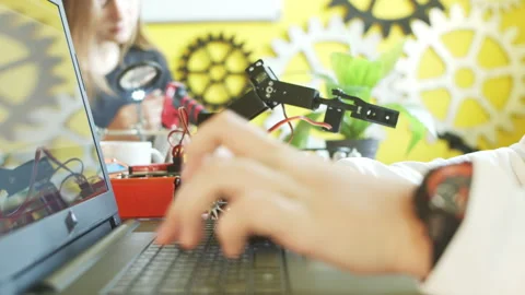 Crop smart student using laptop at lesson Stock Footage 140757724