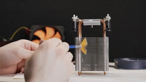 Crop view cleaning radiator cooling central computer processor. A service worker Stock Footage 105072956