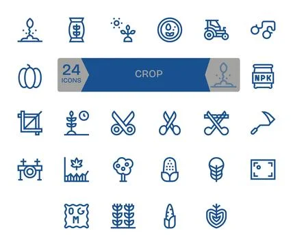 Crop Visual Pack containing 24 Bold Line Pixel Aligned Vector Icons Stock Illustration