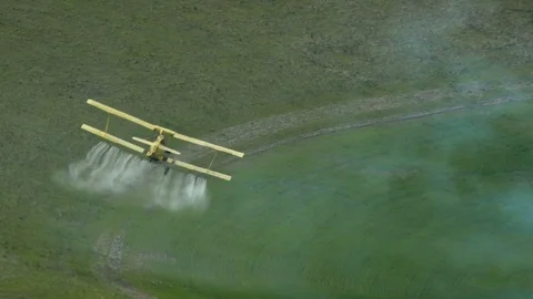 A Cropduster or Crop Duster Spraying a Field Stock Footage 75335508