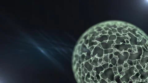 Cropped flying modern virtual network sphere abstract 3D background. Illustrazione stock