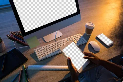 Cropped hands of male executive using digital tablet Illustrazione stock