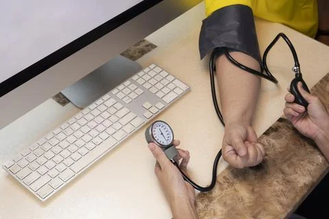 Cropped image and selective focus at female doctor or nurse's hand using sp.. Stock Photos