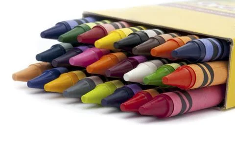 Cropped image of crayons box Stock Photos