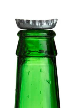 Cropped image of a empty green bottle Stock Photos