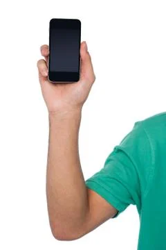 Cropped image of a guy displaying mobile handset Stock Photos
