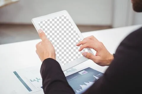 Cropped image of man using digital laptop Stock Photos