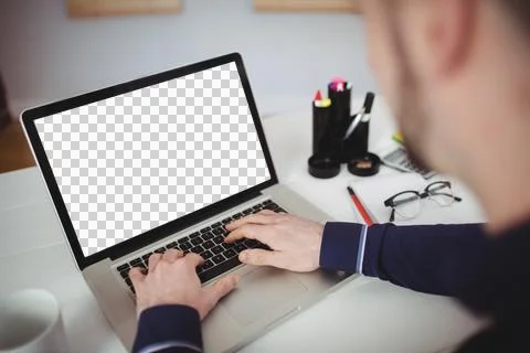 Cropped image of man using laptop Stock Photos