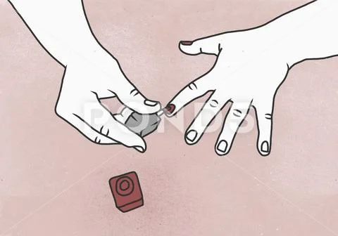 Cropped image of woman painting fingernails against colored background Stock Illustration